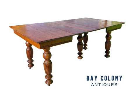 19TH C ANTIQUE VICTORIAN OAK DINING TABLE WITH 5 LEAVES - 7.5+ FEET LONG Cover