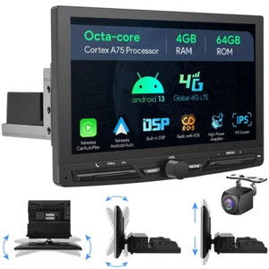 Single 1 DIN Rotatable 10.1'' Car Stereo Radio Head Unit GPS WIFI Carplay 4+64G - Picture 1 of 15