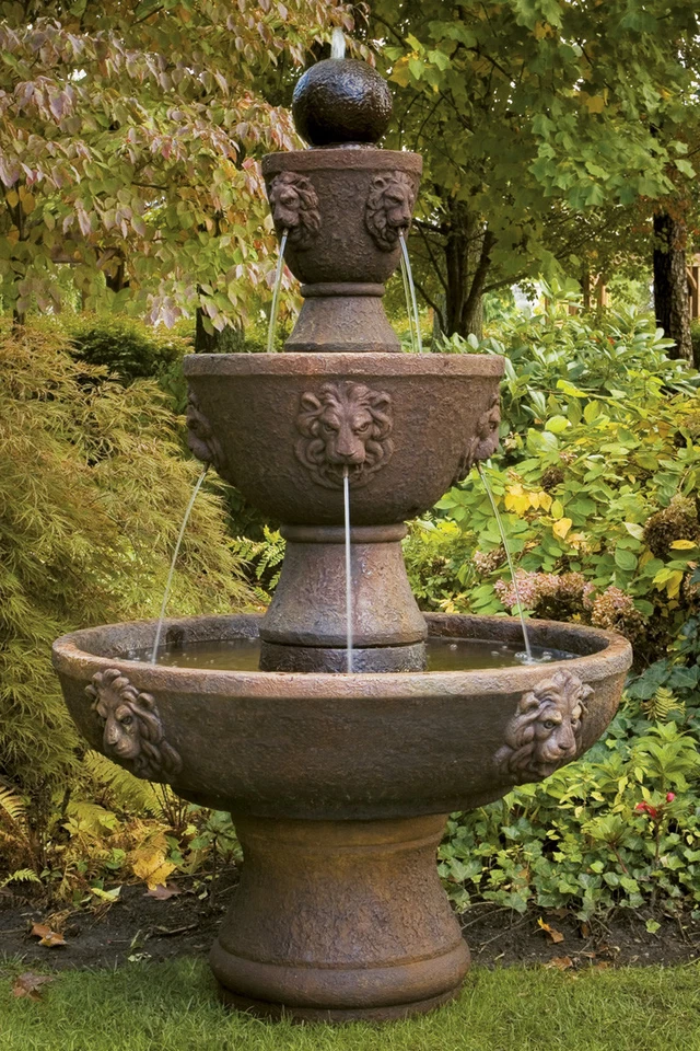 Fuente Cabeza de León Gabriel 79" Dos Niveles - Estatua Jardín Hormigón Exterior Foto 1 de 1