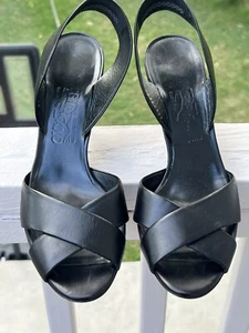 Salvatore Ferragamo Black Leather Heel Sandals Shoes Women's Size 10 - Picture 1 of 8