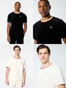 Sergio Tacchini Slice Mens Velvet Summer T Shirt Velour Short Sleeve Top Tennis - Picture 1 of 14