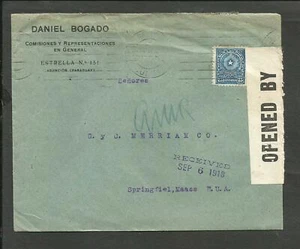CUBIERTA CENSORA PARAGUAY 1918 A ESTADOS UNIDOS (SPRINGFIELD MA) BUENA - Imagen 1 de 2