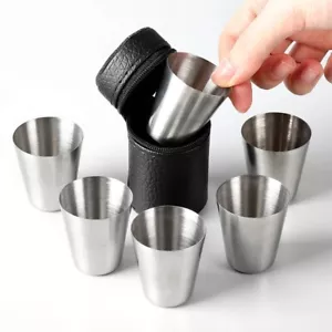 Mini Shot Glass Cup Drinking Whiskey Mugs+Cover Case T Stainless Steel - Picture 1 of 6