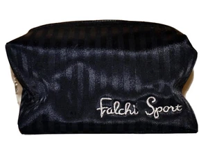 CARLOS FALCHI Black Striped Textile FALCHI SPORT Mini Cosmetic Pouch 3x4 - Picture 1 of 11