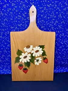 Vintage Nevco Yugoslavia Wooden Cutting Board Flowers and Strawberries Decor - Picture 1 of 6