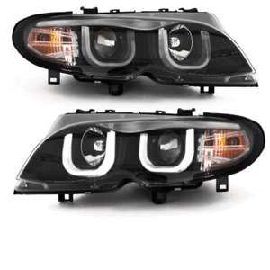 Scheinwerfer Facelift passt für BMW E46 Limo Touring Schwarz ULED Angel Eyes SET - Bild 1 von 3