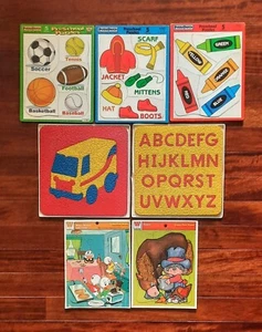 7 Vintage Childs Puzzles - Disney Horse Alphabet Truck Balls Crayons Clothing - Picture 1 of 6