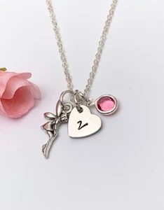 CHILDS Children’s fairy Initial Birthstone Personalised Heart Necklace Christmas - Picture 1 of 3