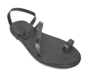 Sandalias griegas antiguas de cuero hechas a mano con punta de punta de mujer con cordones anatómicos planos - Imagen 1 de 5