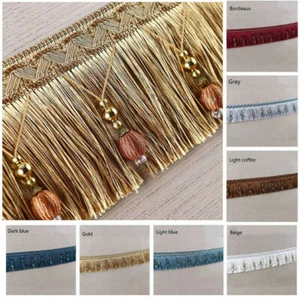 Luxury Exquisite Beaded 1/5M Tassel Trim 10 Colors Fringe Braid Trimming Pom Pom - Picture 1 of 22