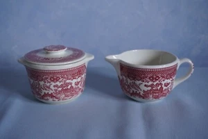 Willow Ware Royal China USA creamer & sugar bowl w/lid red pink Ironstone - Picture 1 of 16