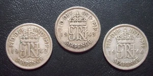 3 - 6 PENCE - UK Great Britain George VI - .500 Silver Coin--- - Picture 1 of 2