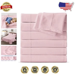 Twin Size Flat Sheet Set - 6 Soft Microfiber Sheets, Shrink & Fade Resistant - Picture 1 of 7