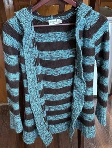 Cato Girls Teal And Brown Hooded Sweater Jacket Size Large - Preowned - Picture 1 of 3