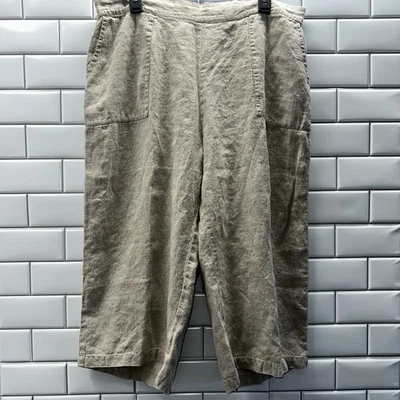 Flax Women’s Size Large 100% Linen Capri Flare Leg Pant Beige Boho Beach Casual - Image 1 of 4