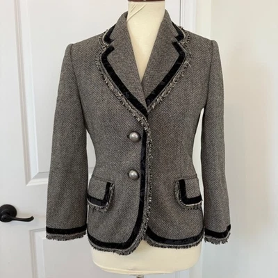 Blazer De Colección Y2K Banana Republic Espiga Talla 4 Gris Lana Terciopelo Academia Foto 1 de 4