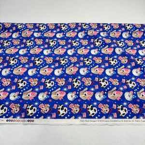 fabric traditions quilting fabric blue puppies patriotic flag cotton 35x43 - Picture 1 of 9