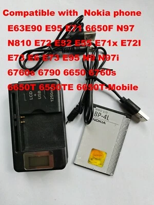 Batería BP-4L + Cargador LCD + Cable Cargador Para Nokia E63 E90 E95 E71 6650F N97 Foto 1 de 4