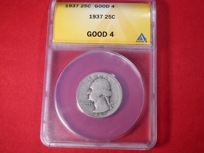 1937 Washington Quarter  *GOOD 4*  Professionally graded by ANACS - Image 1 of 4