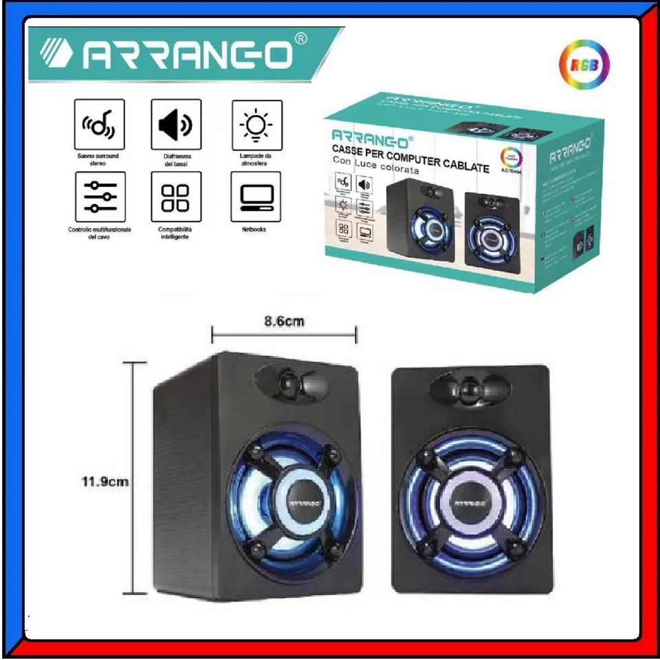 Casse Audio Altoparlanti Stereo per Computer PC Notebook con Cavo USB Luci RGB - Immagine 1 di 1