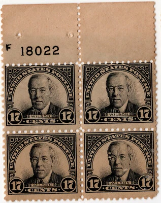 Scott #623 Woodrow Wilson Plate Block of 4 Stamps - MNH P#18023 #2 - Image 1 of 2