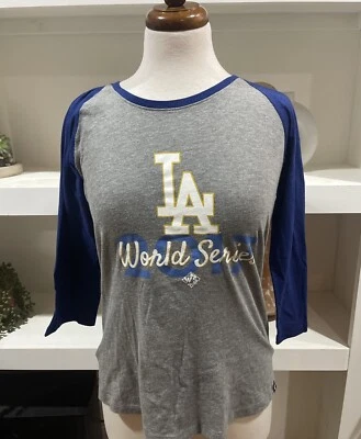 LA Dodgers 2017 World Series 3/4 Sleeve Shirt Womens Medium Gray Baseball New - Image 1 of 2