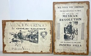Pancho Villa Rivoluzione Messicana Replica Insegne Legno Set - Decorazione Parete Salone - Foto 1 di 6