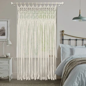 Macramé Blanco Colgante de Pared Tapiz Cortinas Boho Cortina Hecha a Mano Decoración de Pared - Imagen 1 de 20