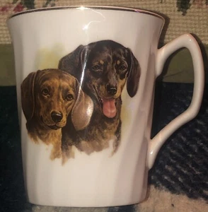 Gorgeous Pair Of Dachshund Dogs Coffee Mug Cup, Crown Bone China VGC - Picture 1 of 3