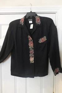 Carole LIttle St Tropez West Blouse Black w/ Floral 10-12 NWT VTG - Picture 1 of 3