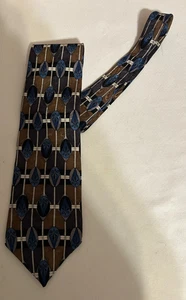 Cross 100% Silk Men's Neck Tie-browns,blue,silver colors/geometric - Picture 1 of 3