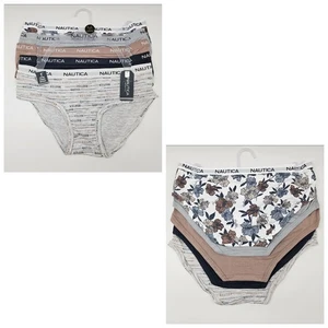 NAUTICA Women's S M L XL 5 Pack Cotton Hipsters Panties White Gray Beige Navy Bl - Picture 1 of 6