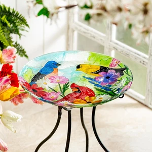 What She Shed Birdbath, Glass Feathered Trio, 18" - Picture 1 of 3