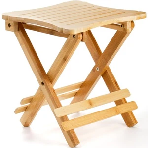 Folding Bamboo Stool Shower Seat Leg Shaving Foot Rest, Fully Assembled - Picture 1 of 7