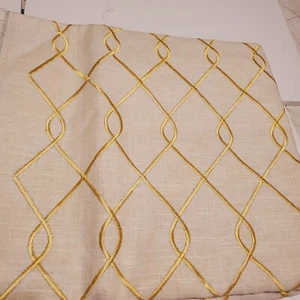 Interlocking Diamonds Gold Embroidered on White Linen 55"x108" piece Fabric - Picture 1 of 5