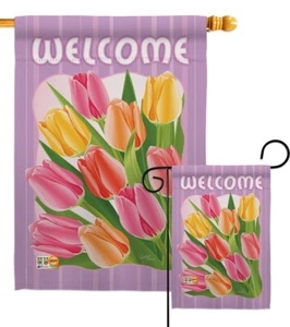 Bienvenida Tulipanes Jardín Bandera Floral Flor Pétalos Naturaleza Casa Patio Banner - Imagen 1 de 13