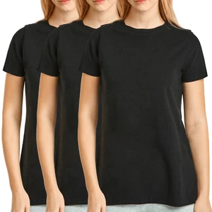 Paquete de 3 camisetas para mujer de algodón cuello redondo manga corta calce clásico camisetas lisas - Imagen 1 de 31