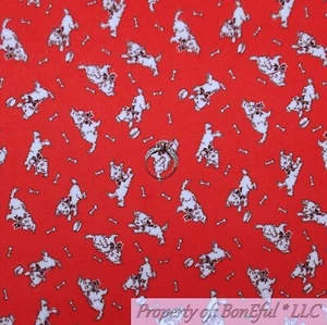 BonEful FABRIC FQ Cotton Quilt Flannel Red White Puppy Dog Bone Tiny Baby Calico - Picture 1 of 18