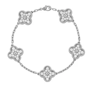 Van Cleef & Arpels Vintage Alhambra Women Bracelet Diamonds 5 Motifs White Gold - Picture 1 of 6