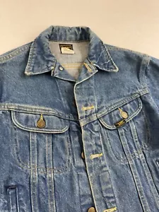 Vintage Lee Jean Jacket womens 12 Blue Denim Distressed Worn In Trucker Farmer - Picture 1 of 12