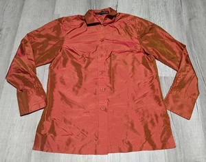 Camicetta vintage Linda Allard Ellen Tracy pura seta LS donna arancione piccola taglia 8 - Foto 1 di 8