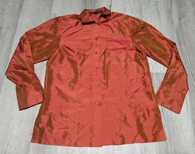 Blusa vintage Linda Allard Ellen Tracy pura seda LS mujer naranja pequeña talla 8 Foto 1 de 4
