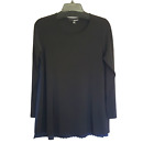 Sun Kim Womens Blouse Small Tunic Black Blue Long Sleeve Pleated Back Slinky Top