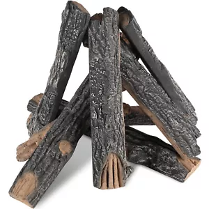 8 Pcs Gas Fireplace Logs Set Ceramic Wood Oak Logs Indoor or Outdoor - Picture 1 of 12
