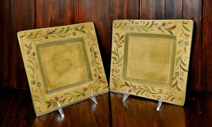 Pier 1 Imports OLIV Steingut handbemalt 8,25" 2er Set quadratische Teller - Bild 1 von 14