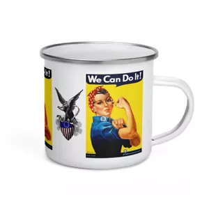 Rosie The Riveter 1942 WW2 poster iconico smalto stile campeggio 12 oz tazza bevande - Foto 1 di 3