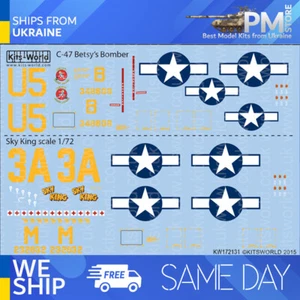Kits World KW172131 1/72 Decal for C-47/DC3 Betsys Biscuit Bomber Sky King - Picture 1 of 3