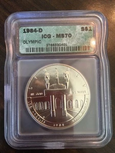 1984-D Olympics ICG MS70 Commemorative $1 Silver Dollar - VERY RARE!!! - Picture 1 of 2
