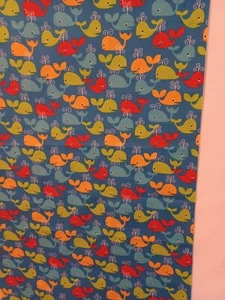 1 Yard SPRINGS CREATIVE Whale of a Tail Fabric, Turquoise/Orange/Gold/Lime, 44" - Picture 1 of 3