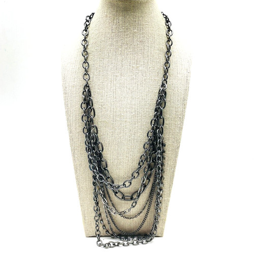 VETEMENTS DANA BUCHMAN Collana Multicatena Tono Ossidato Strass Argento Cascata